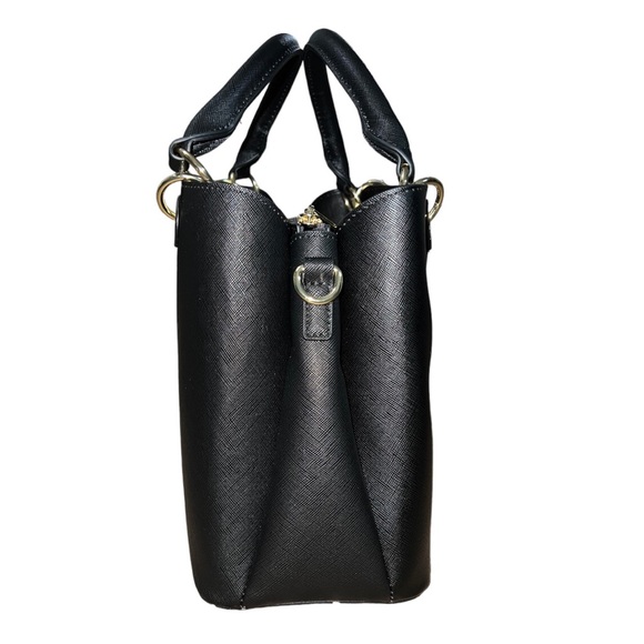 NWT Aldo Black Satchel Tote Bag with White|Black Snake Skin Bag Charm - Picture 4 of 14